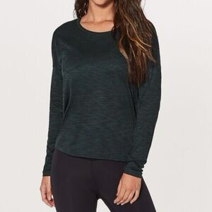 Lululemon Athletica Dark Emerald Green Get Set Long Sleeve Woman’s Top In Size 4